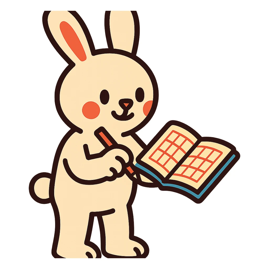 cream bunny writing in planner, standing, vibrant toon style sticker