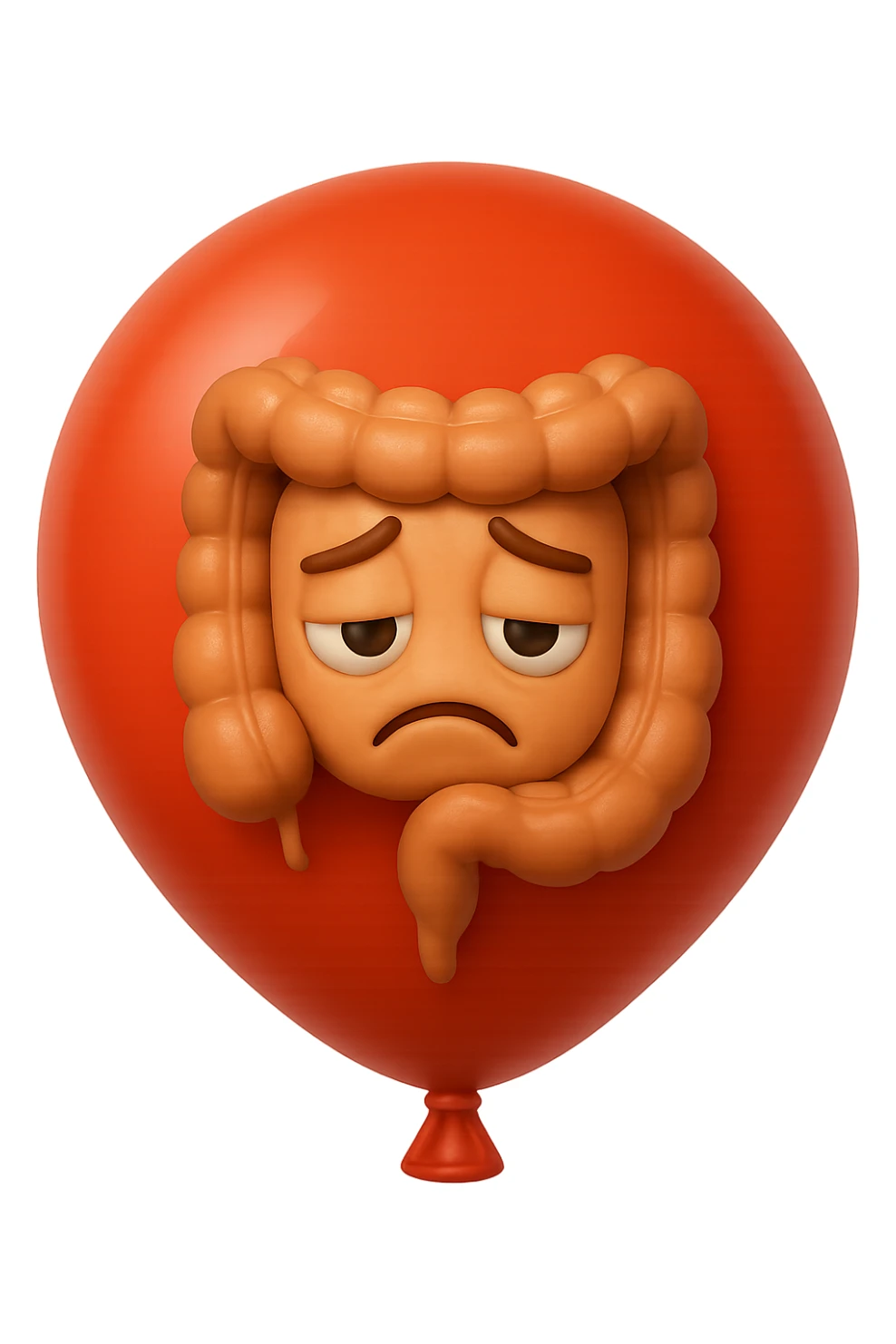 EMOJI STILE IPHONE 3D DI INTESTINO 3D CON ESPRESSIONE TRISTE  IN VOLTO CHIUSO IN UN PALLONCINO ROSSO, FAGLI ANCHE LA PARTE BIANCA DEGLI OCCHI, NON SOLO LA PUPILLA sticker