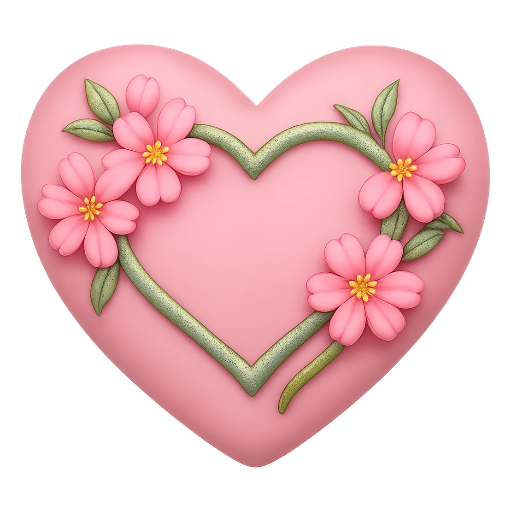 Make the sakura petals huge, keeping the gold, silver, and rainbow shimmer accents on the heart. The style should resemble apple emoji style with no background. sticker