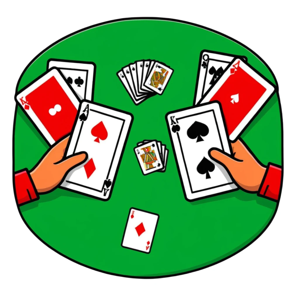 Pair of hands distributing playing cards on green felt table sticker