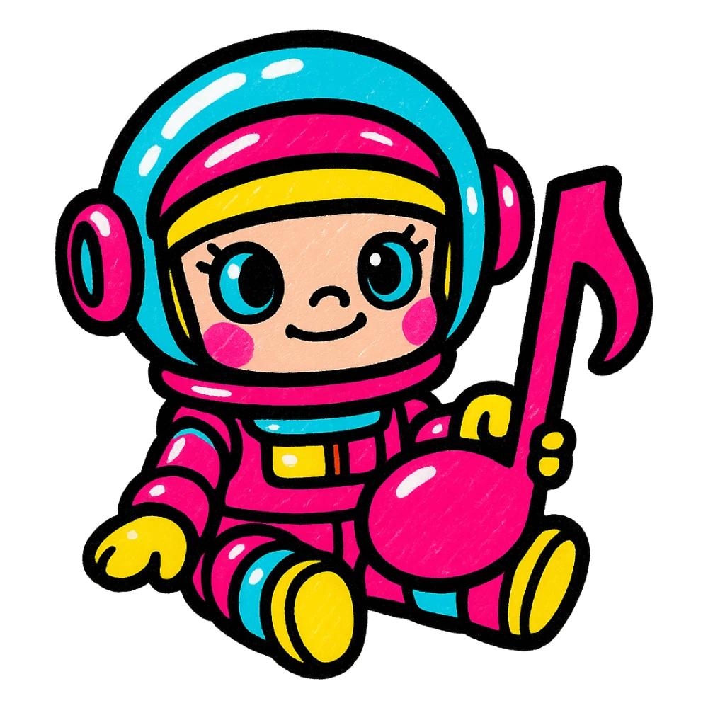 Popmart Space Molly as a Rednote emoji, sitting pose, holding a large red note, shiny spacesuit, adorable and lively sticker