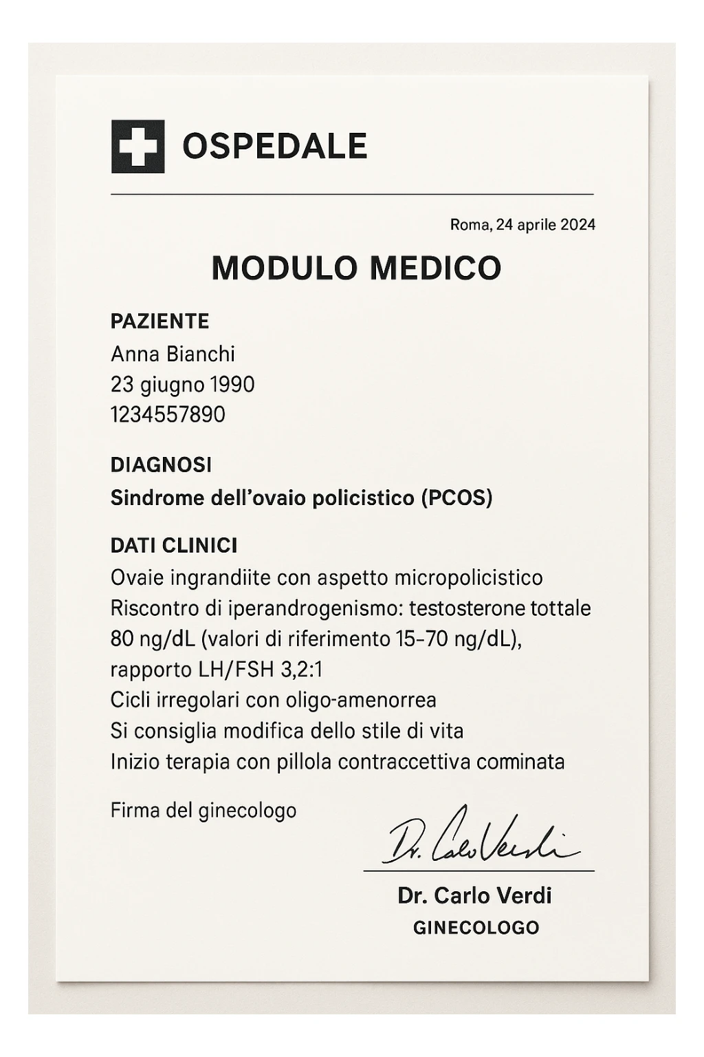 Diagnosi di PCOS data dal ginecologo in italiano sticker