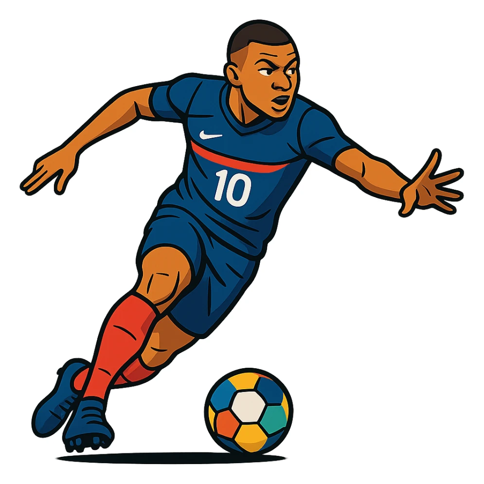 dynamic pose of Kylian Mbappé in soccer uniform sticker