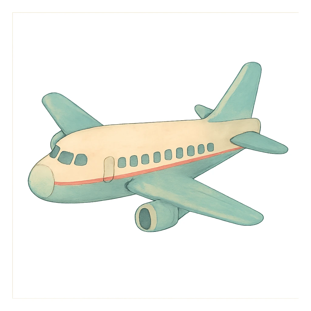 passenger plane, ghibli icon style, soft colors, whimsical atmosphere sticker