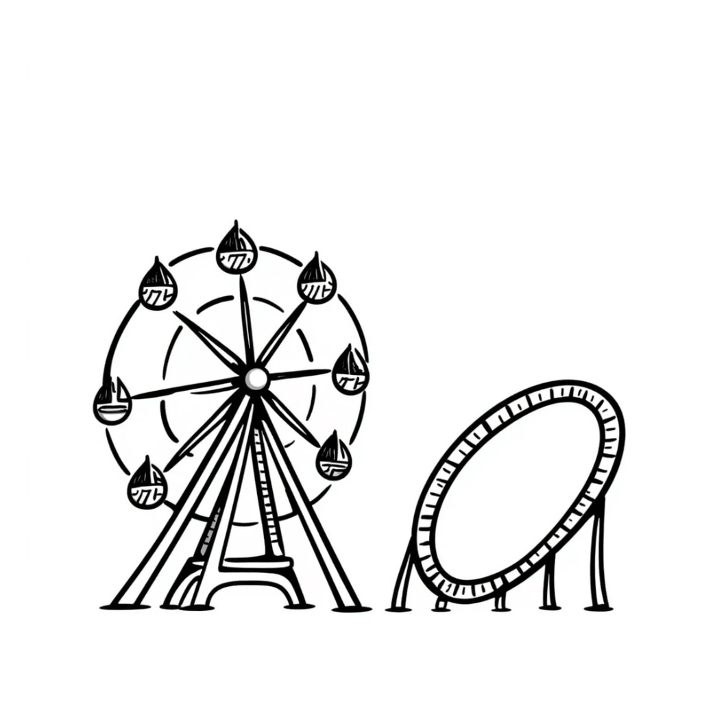 Hand-drawn amusement park with ferris wheel and roller coaster sticker