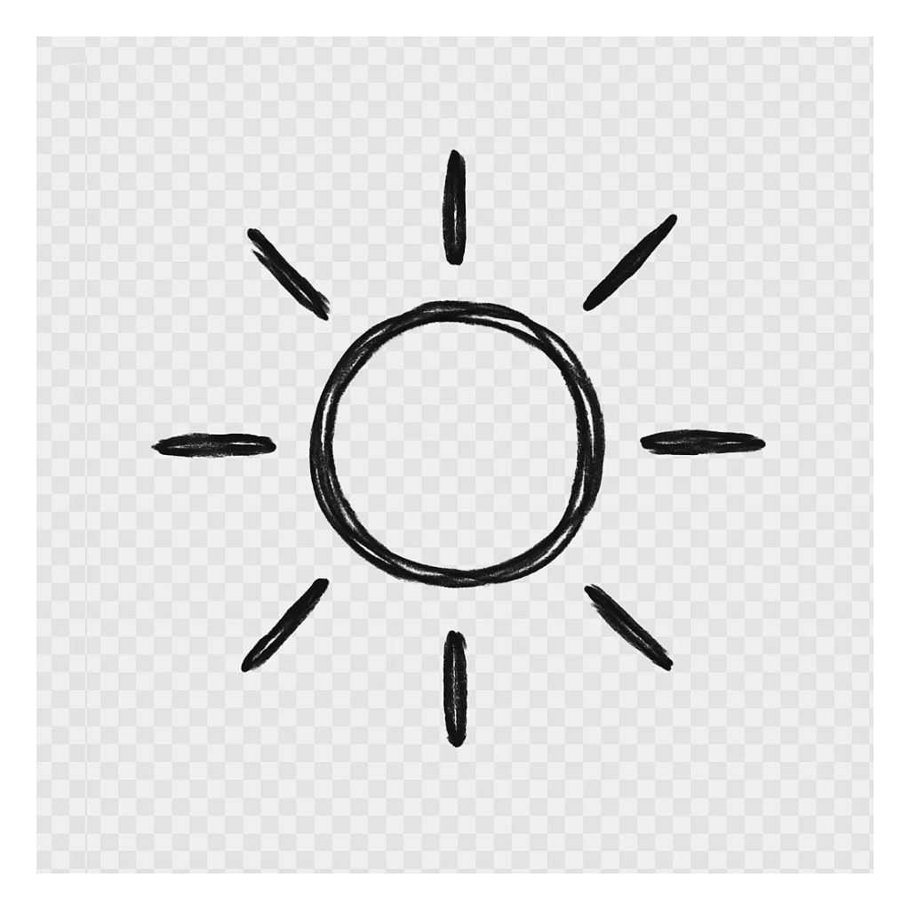 minimalist hand drawn black outline of a sun on a white clean background sticker
