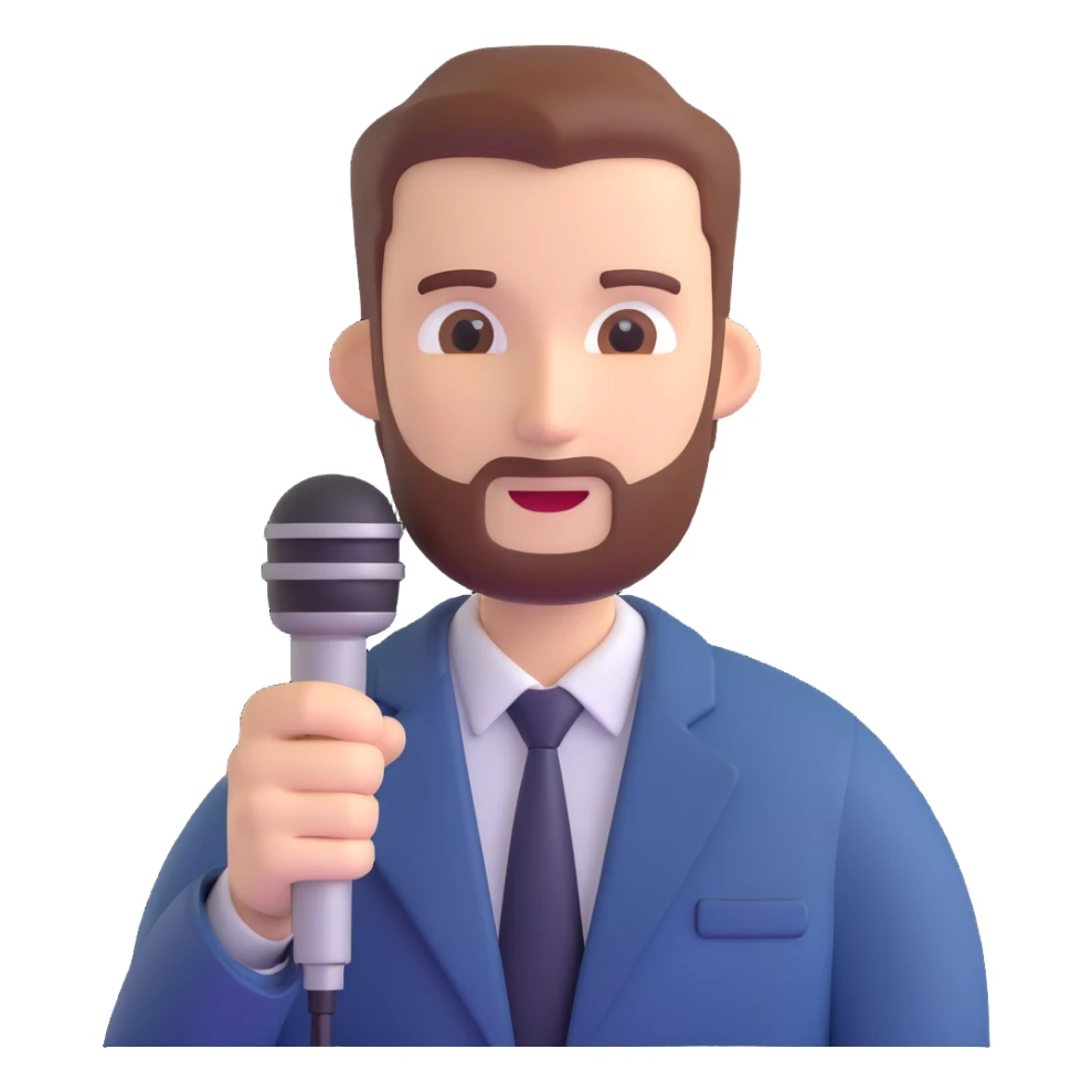 Vavinews Man, professional news reporter with microphone sticker