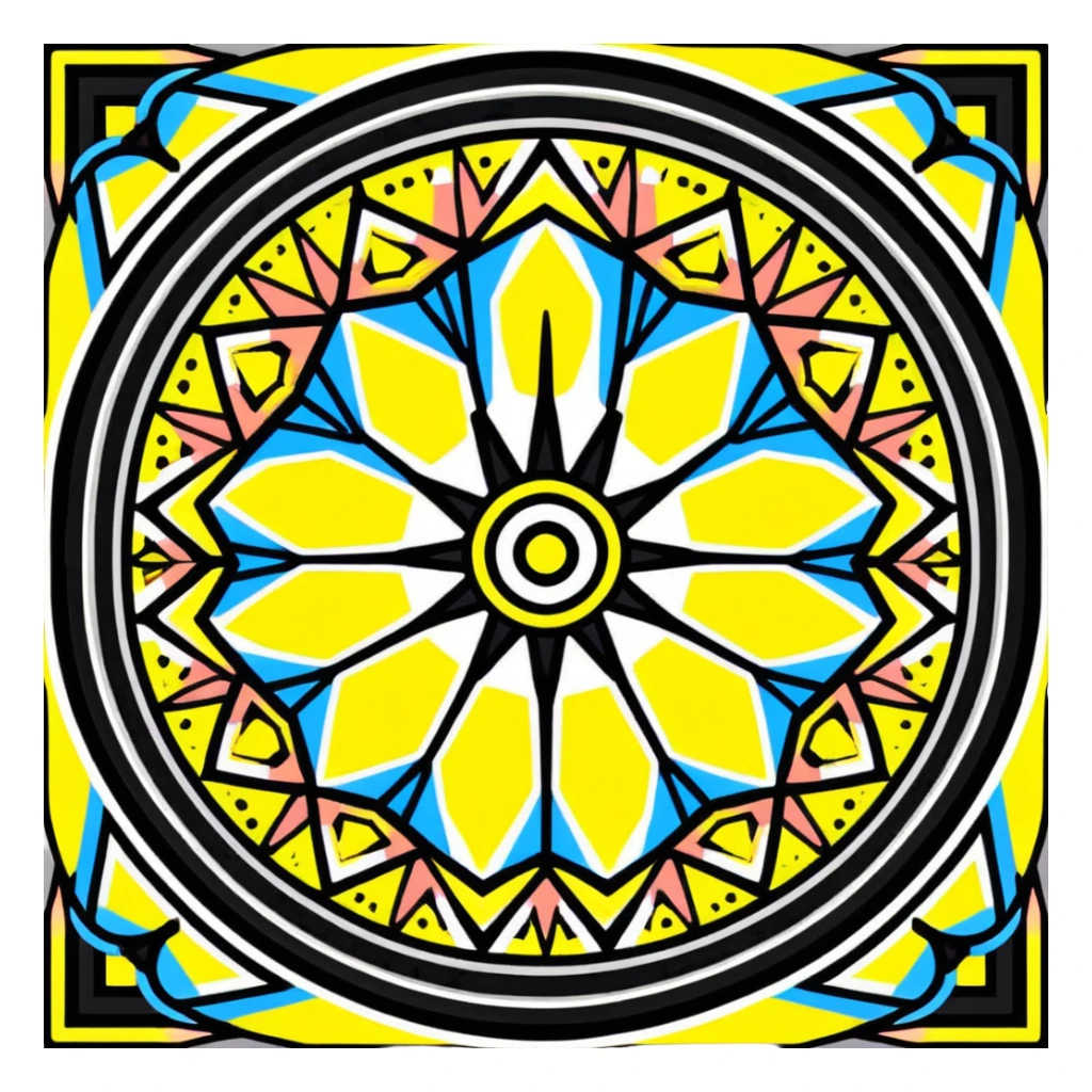 kaleidoscope effect in black, white, and neon yellow sticker
