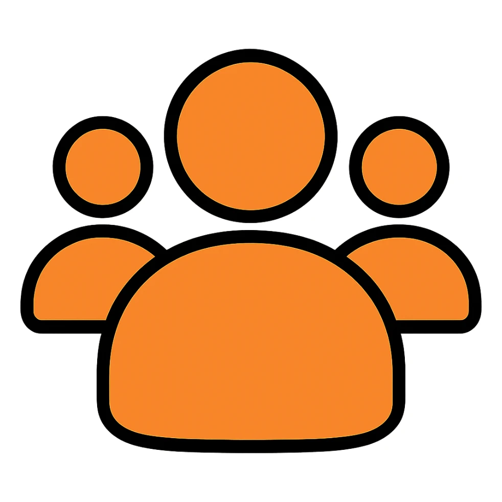 Remove all social details or icons, leave only a simple silhouette representing followers, in orange color #fe6601, with transparent background. sticker