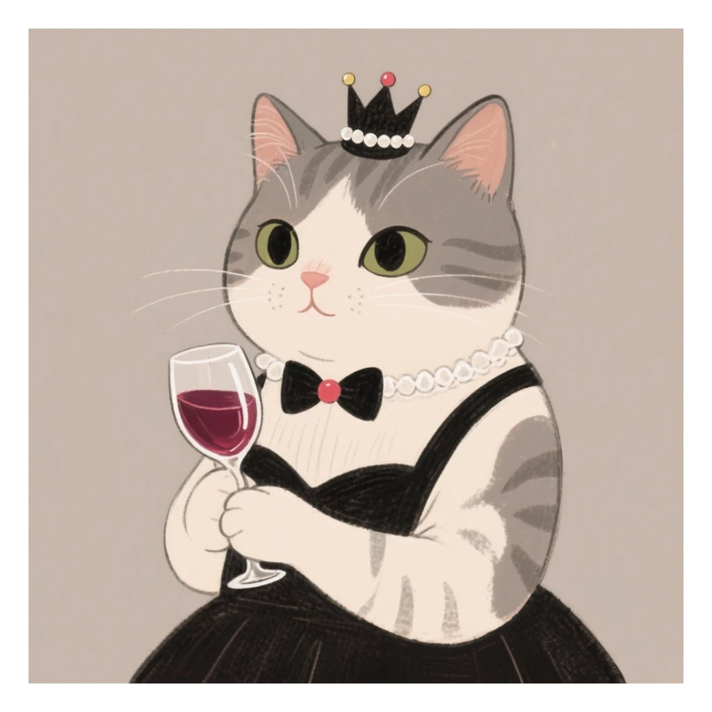 кот с бокалом вина в лапе в нарисованном стиле с нейтральным фоном sticker