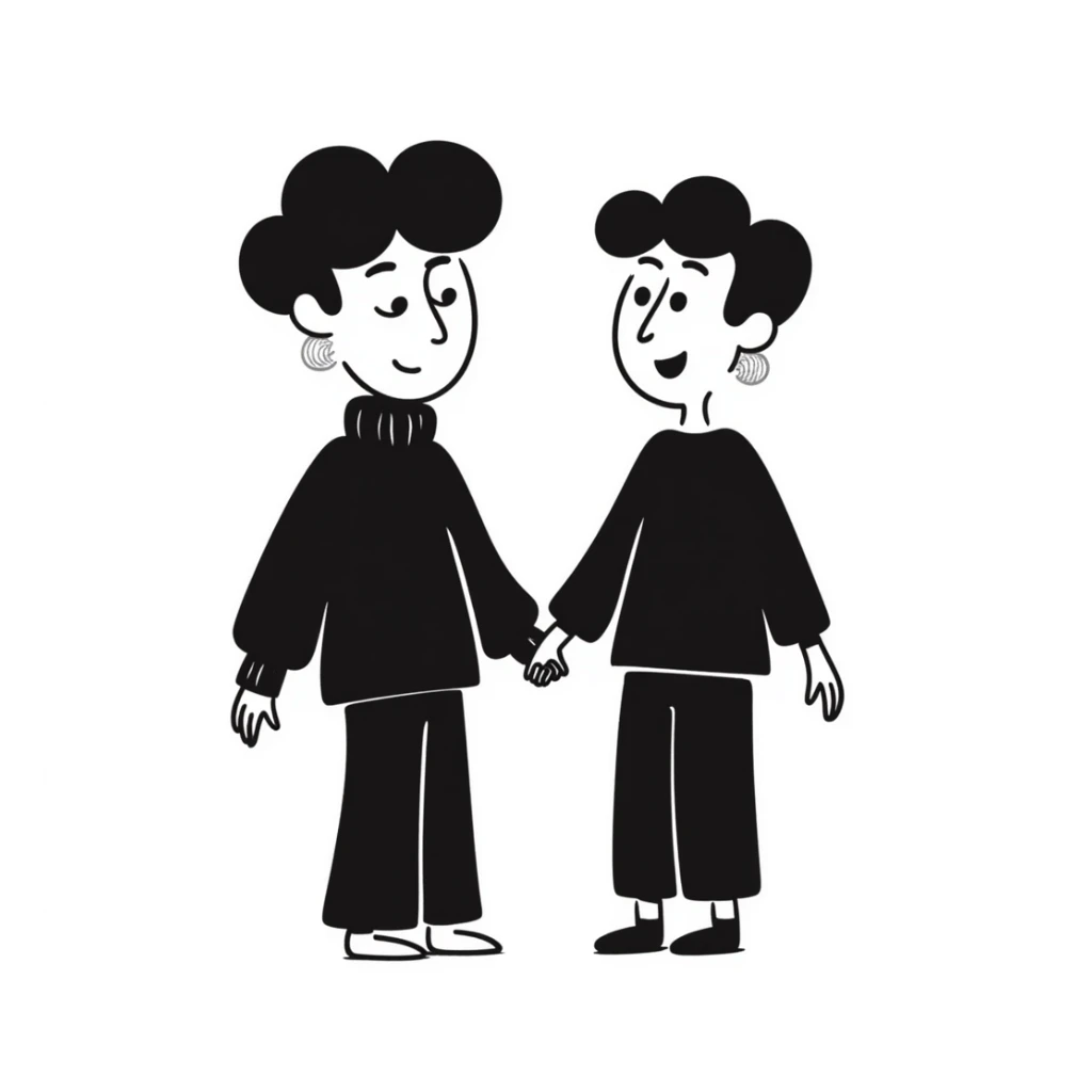 Mac and Chesser as hand-drawn doodle characters with simple lines sticker