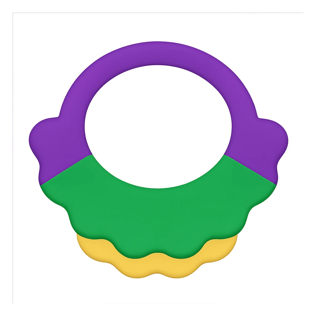 Simplify the Mardi Gras collar to basic purple, green, and gold ruffles in an emoji style. Keep the transparent background. sticker
