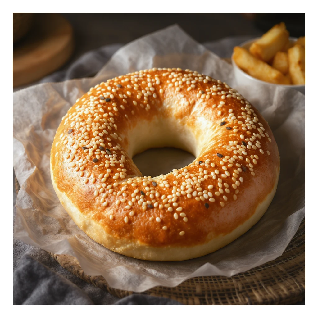 a simit, Turkish sesame bagel, realistic style sticker