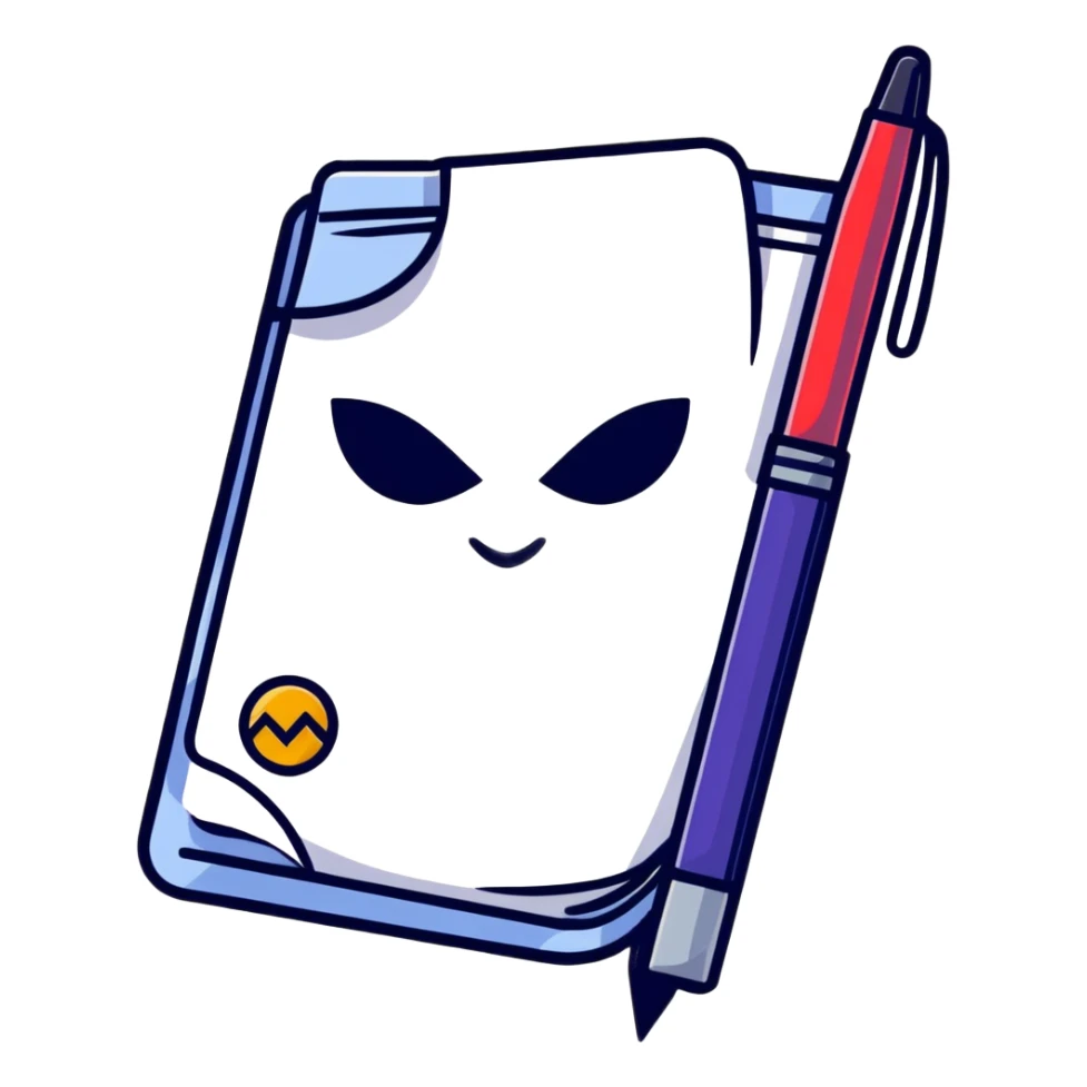 Geometric shape with layered icons: brush, mask, note, and pen – artistry in all forms sticker