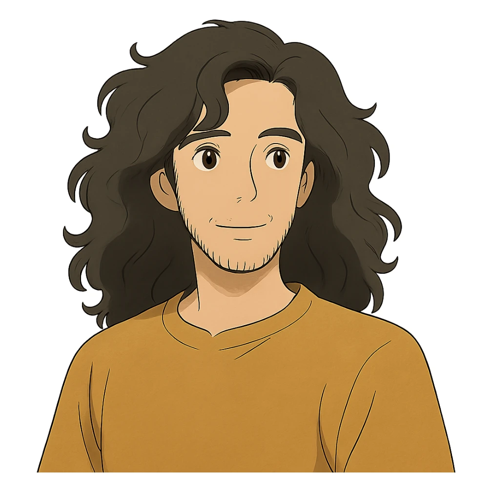ghibli style guy with long and curly hair sticker