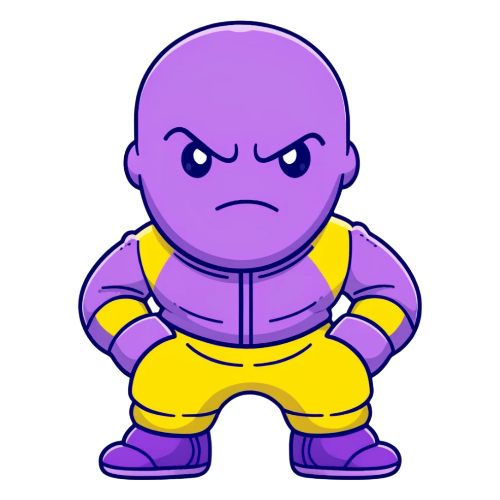 purple-skinned Thanos wearing a green Squid Game player tracksuit with number 230 sticker