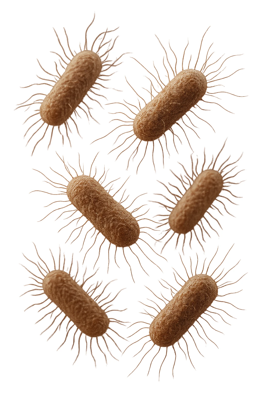 6 batteri intestinali iperrealistici sul bordeaux fluttuano in aria, iperrealistico 4k sticker