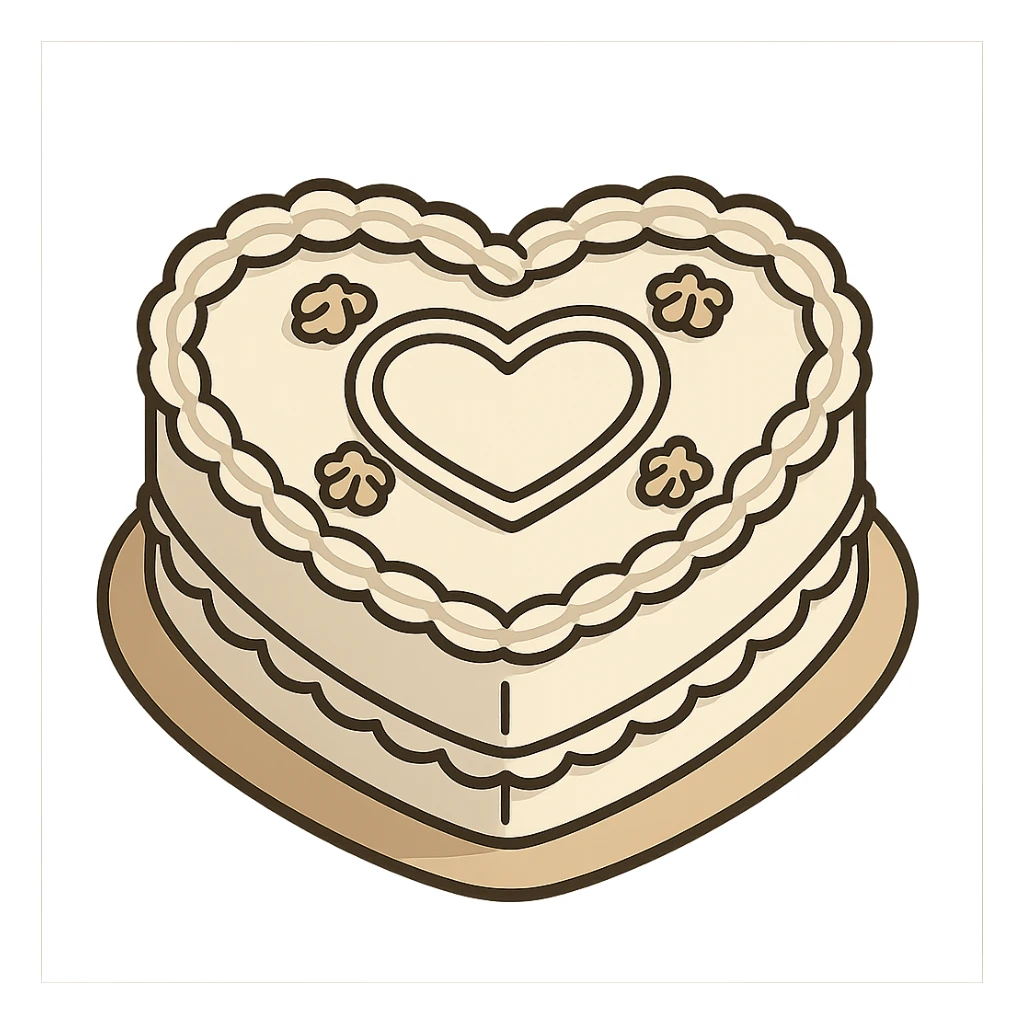 flat toon white heart-shaped vintage cake sticker