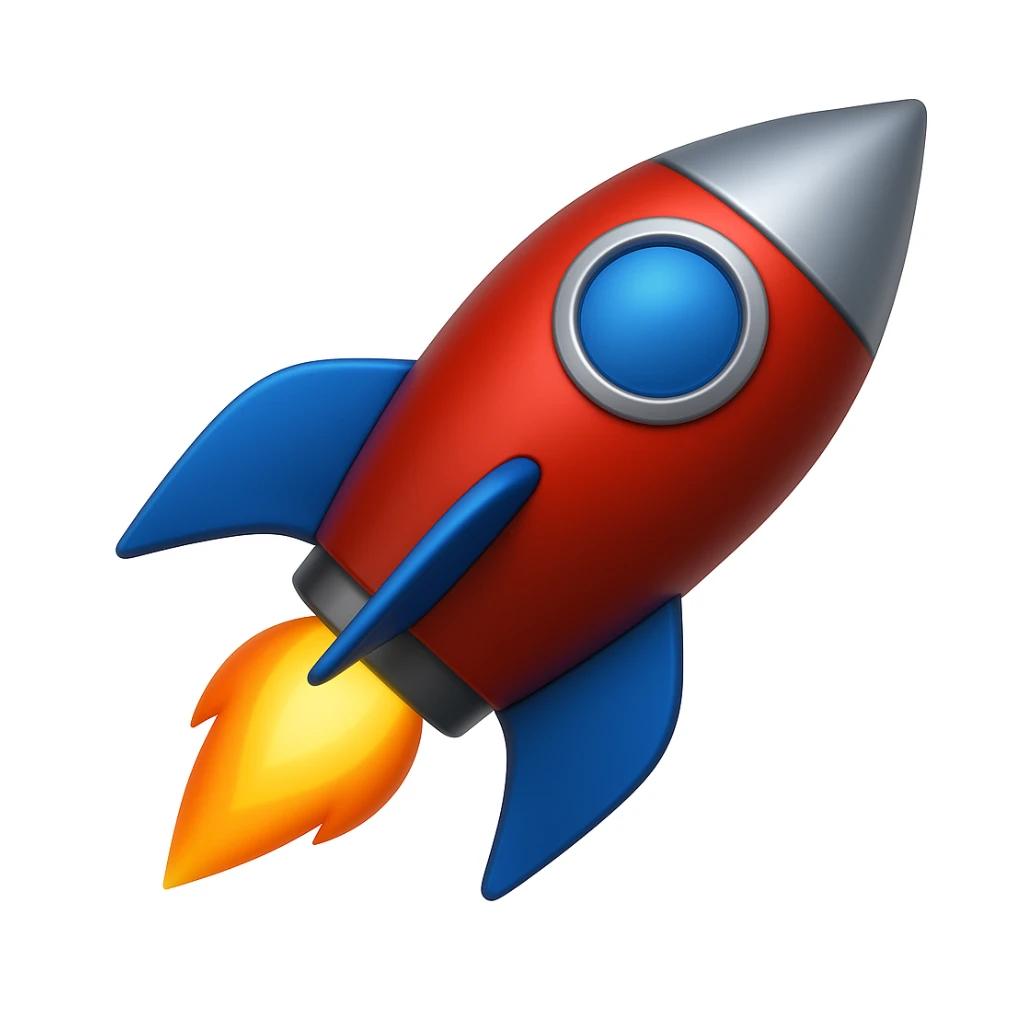 Create a rocket emoji in the same style as the attached bomb image, which is in the iOS emoji style. Keep the same look and feel as the iOS emoji rocket, matching the style of the attached bomb emoji. sticker