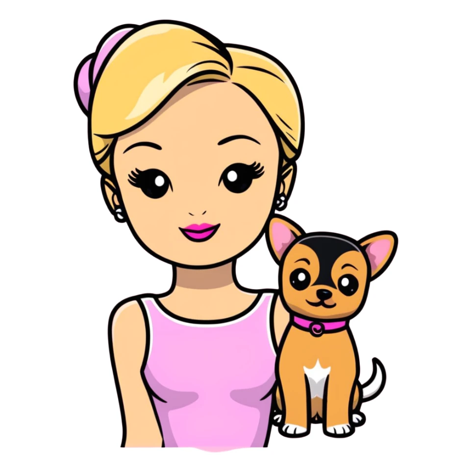 Paris Hilton with a small dog, pink theme sticker