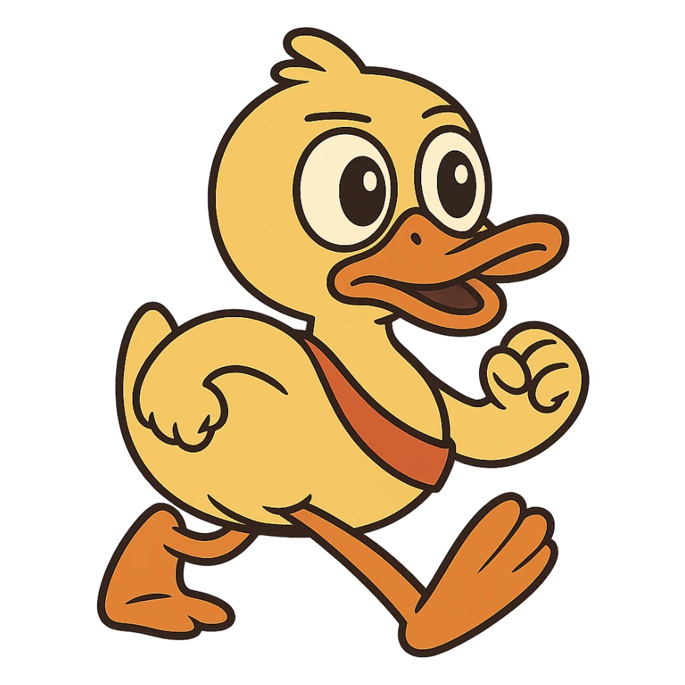 cartoon duck with big eyes for a duck race in flat toon style sticker