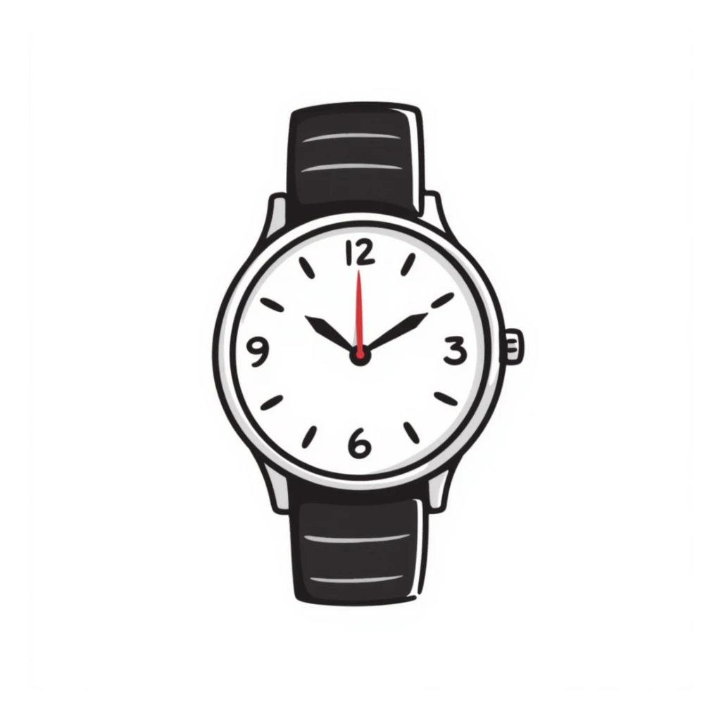 a clock or wristwatch with visible face and hands, in pastel colors dd9fb0, ffc6d3, a3bfc9, c4bee2, f1b091, detailed hand-drawn doodle style sticker