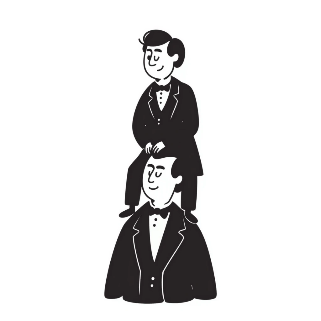 hand-drawn doodle style Stephen Douglas standing on Abraham Lincoln's shoulders sticker