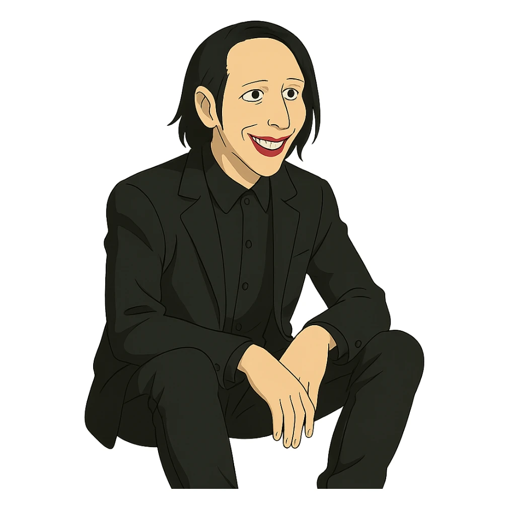 Marilyn Manson sitting and smiling, ghibli style sticker
