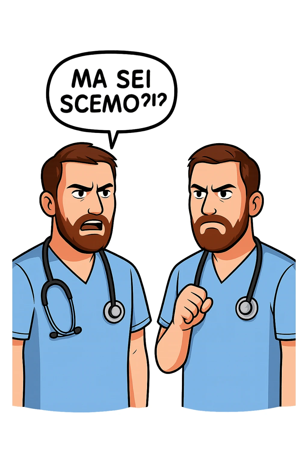 Dottore con la stessa faccia e camicie, dice "Ma sei scemo?!?" sticker