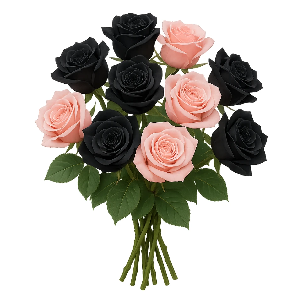 bouquet of black and pink roses , remove background sticker