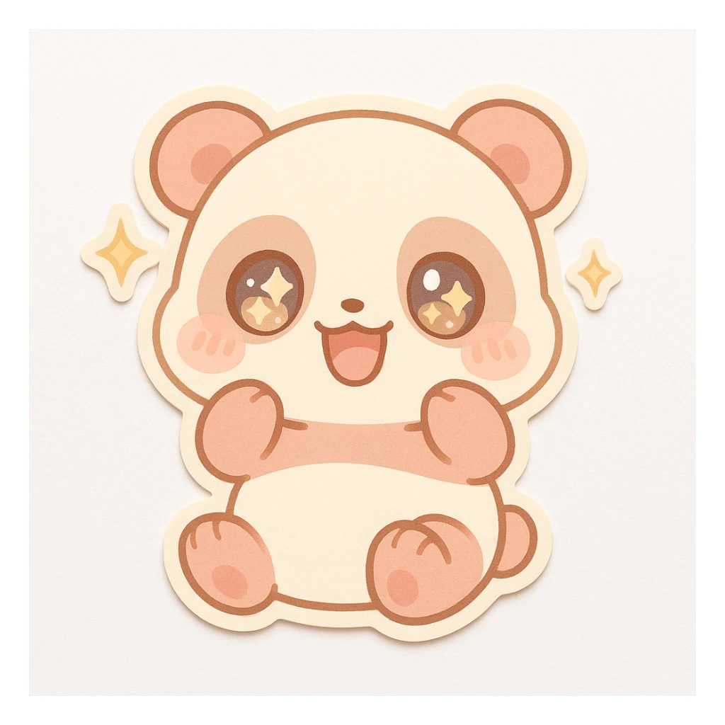 chibi sticker of a cheerful panda with sparkling eyes, pastel colors, white background sticker