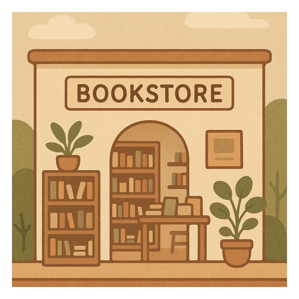 modern bookstore with clean lines, minimalist design, neutral colors, contemporary architecture, inviting atmosphere sticker