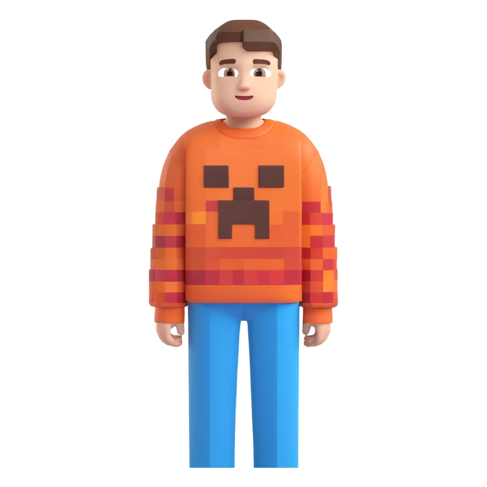 boy with a Minecraft sweater, 3D emoji style sticker