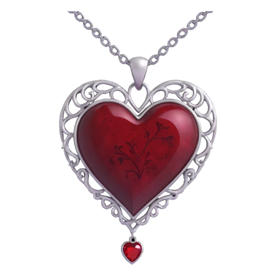 gothic heart, black velvet texture, silver chain, blood red gemstone, ornate and dramatic sticker