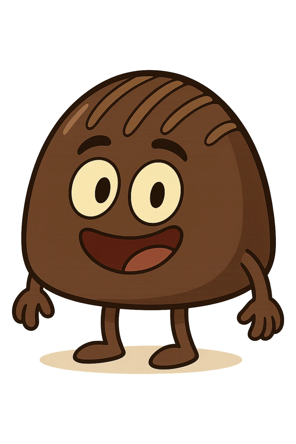 animated chocolate truffle, fun, with eyes and smile, cartoon style sticker