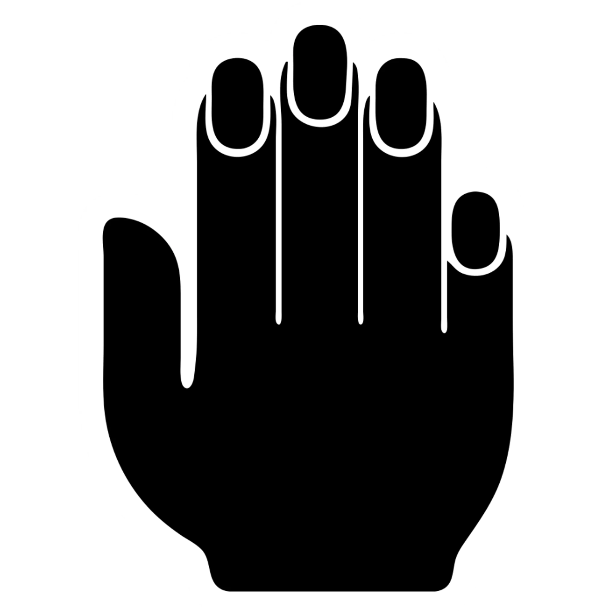 female hand with manicure, minimalist silhouette, solid black fill, modern style sticker