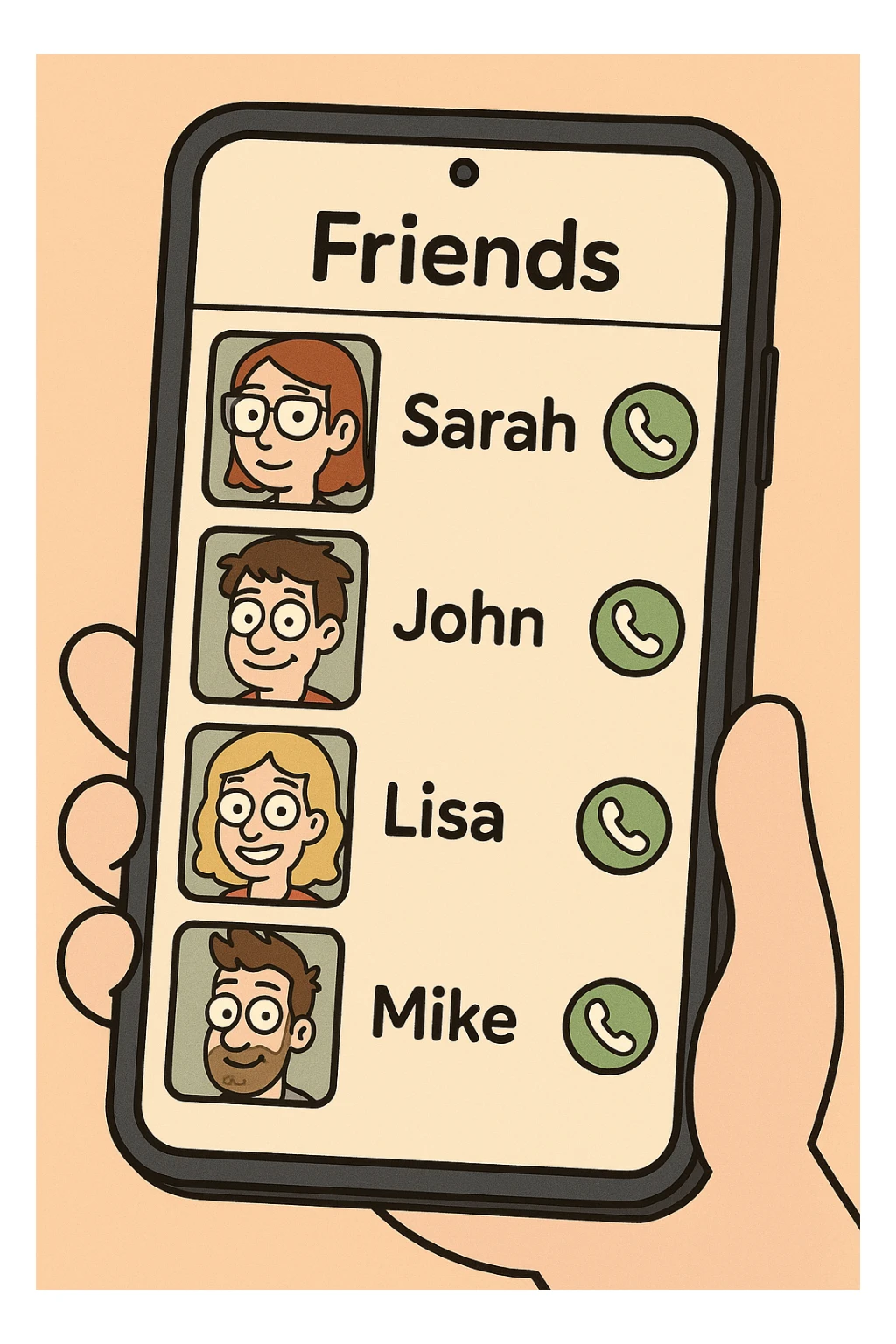 Front screen of the phone with friends' contacts sticker
