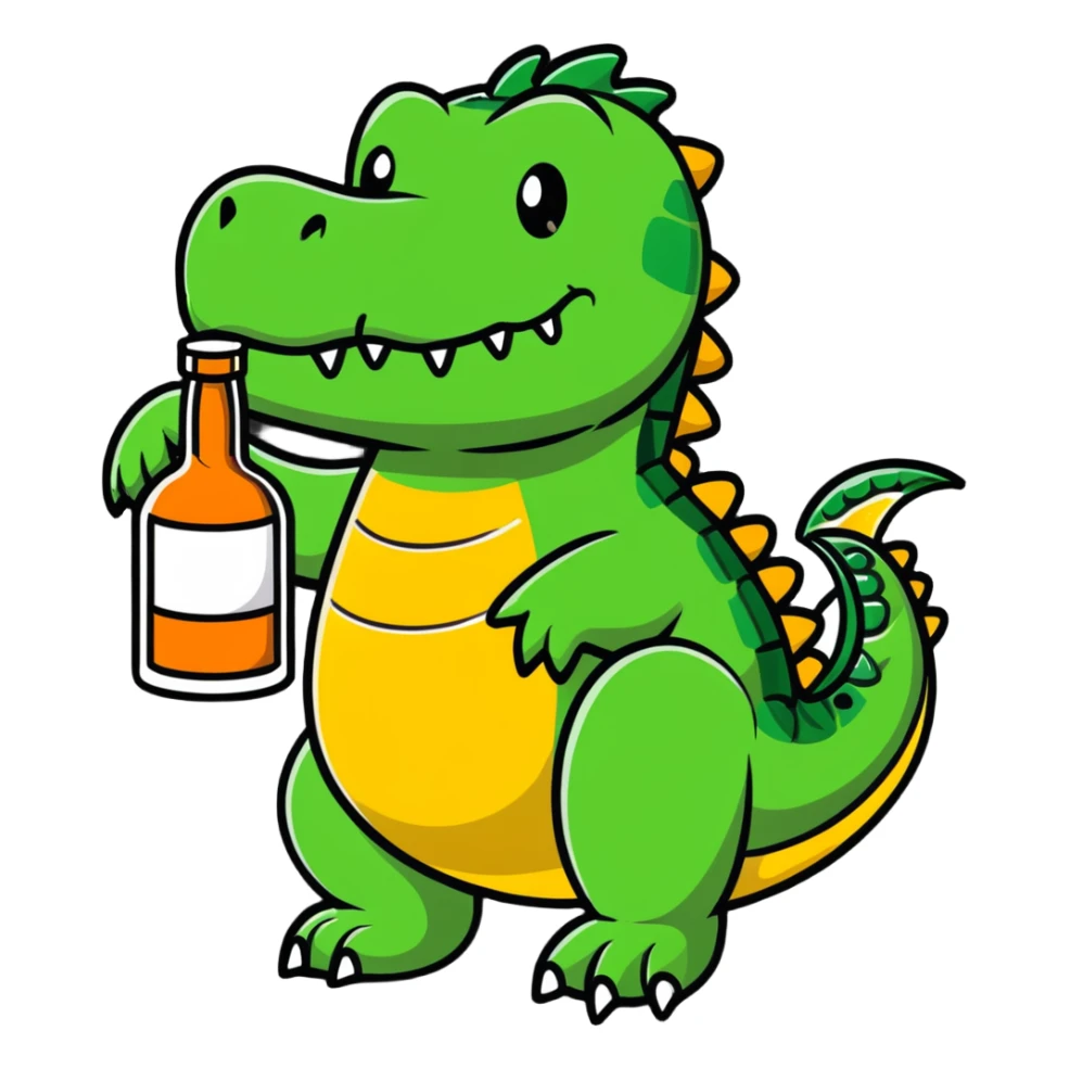 crocodile with a bottle of whiskey sticker