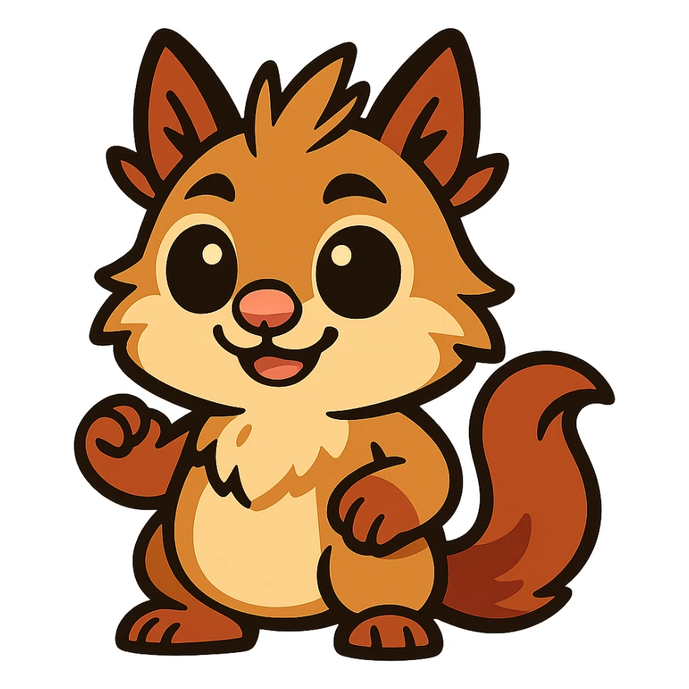 cute gibberling character, chibi proportions, big eyes, soft fur, friendly expression sticker