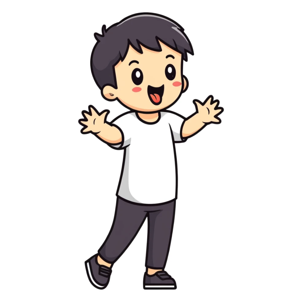 Person with their tongue out with hands on the side pushing through sticker