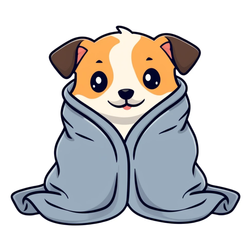 adorable puppy wrapped in a soft blanket sticker