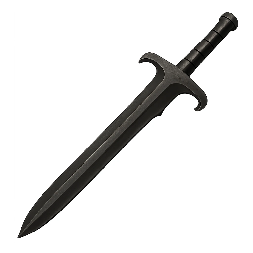 Make this steel 2h sword 10% darker, keep it crisp, shiny, and slightly fancier than iron, realistic metallic steel, emoji style, transparent background. sticker