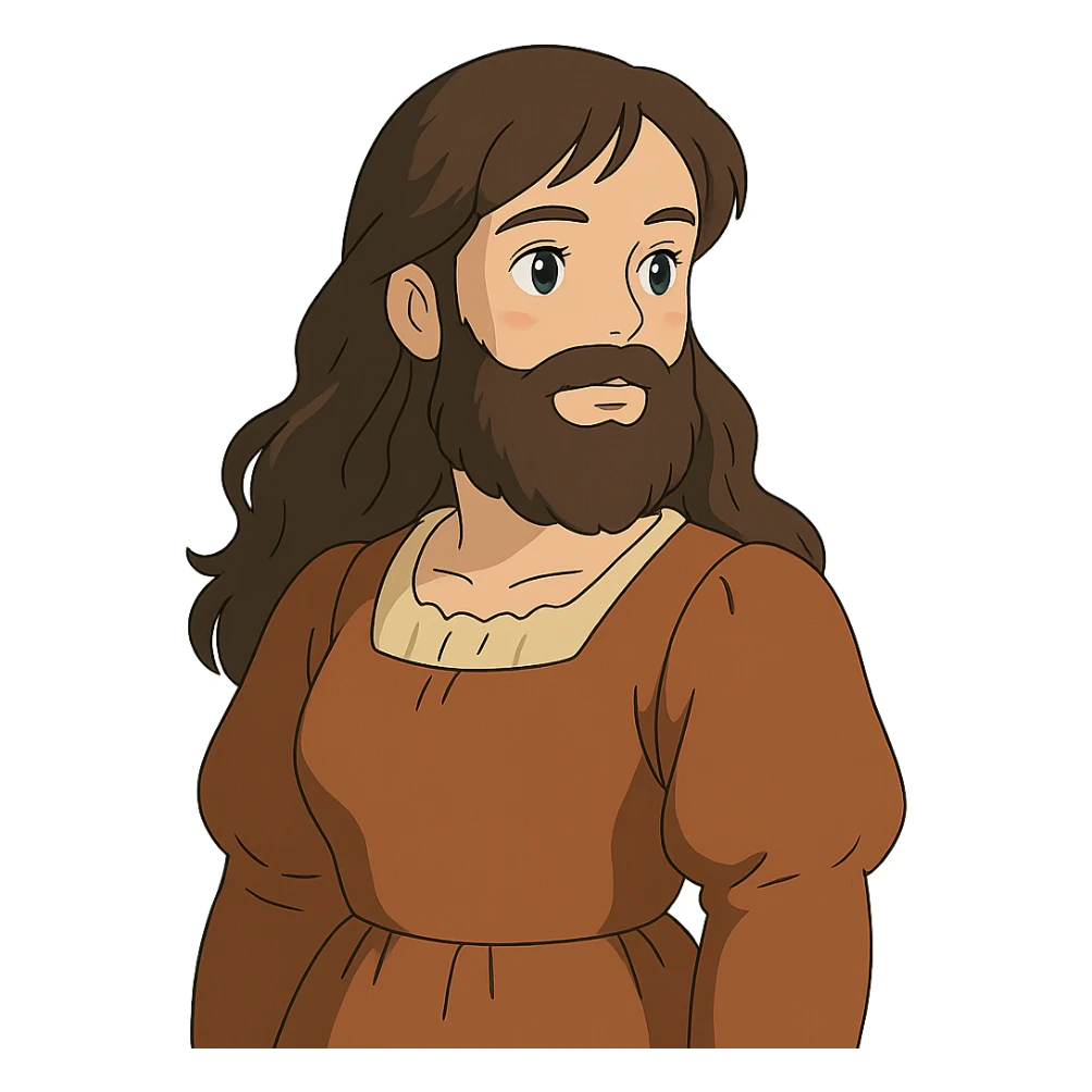 ghibli style woman with a beard sticker