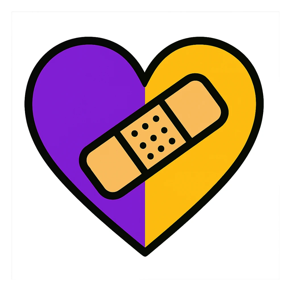 purple and yellow heart with a bandage sticker