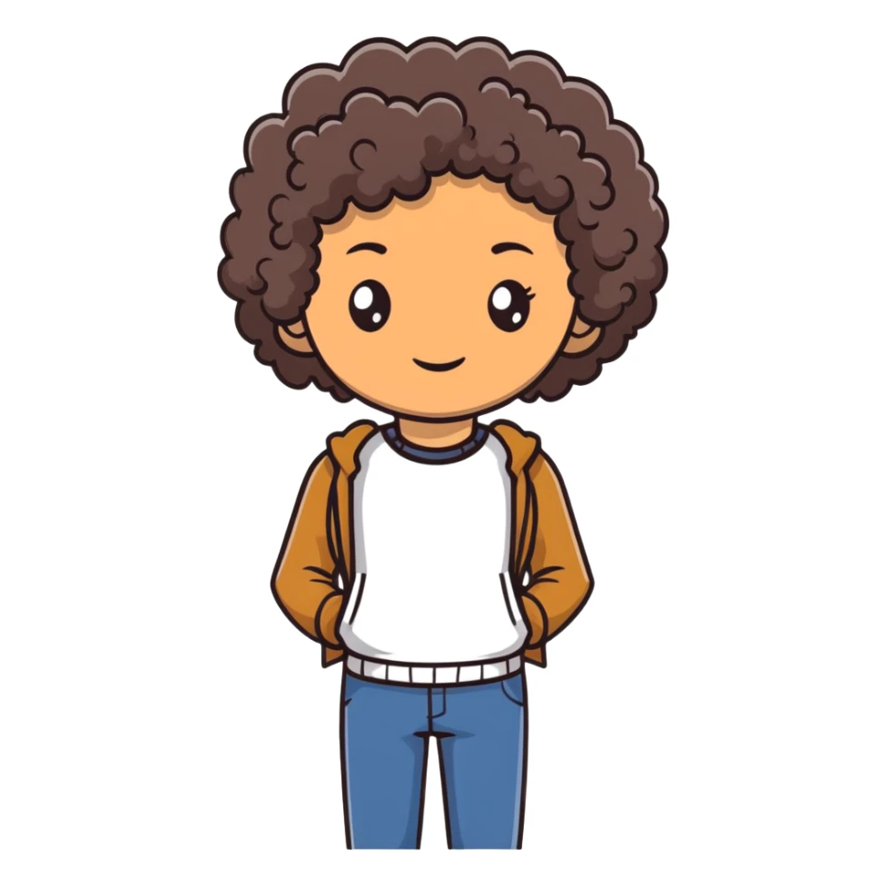 tan teenager with curly dark brown hair sticker