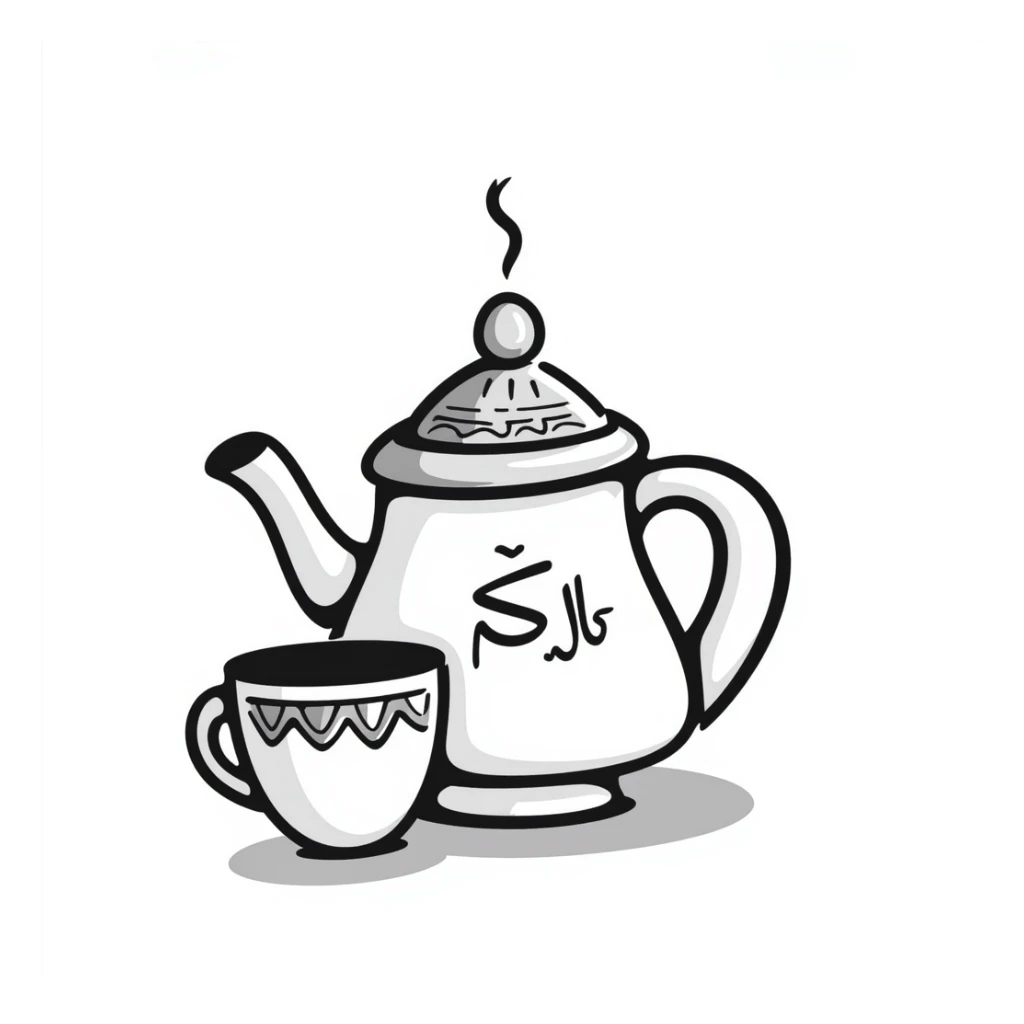 Traditional Saudi Arabian coffee pot (dallah) with decorated cup sticker