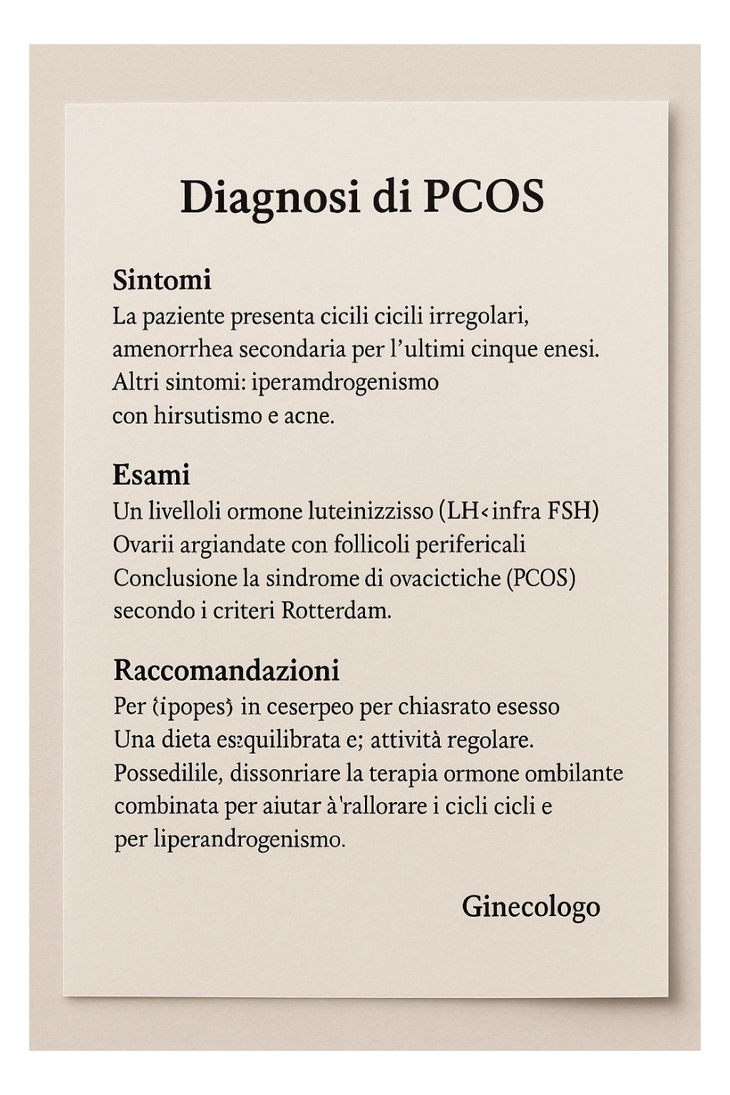 Diagnosi di PCOS data dal ginecologo in italiano sticker