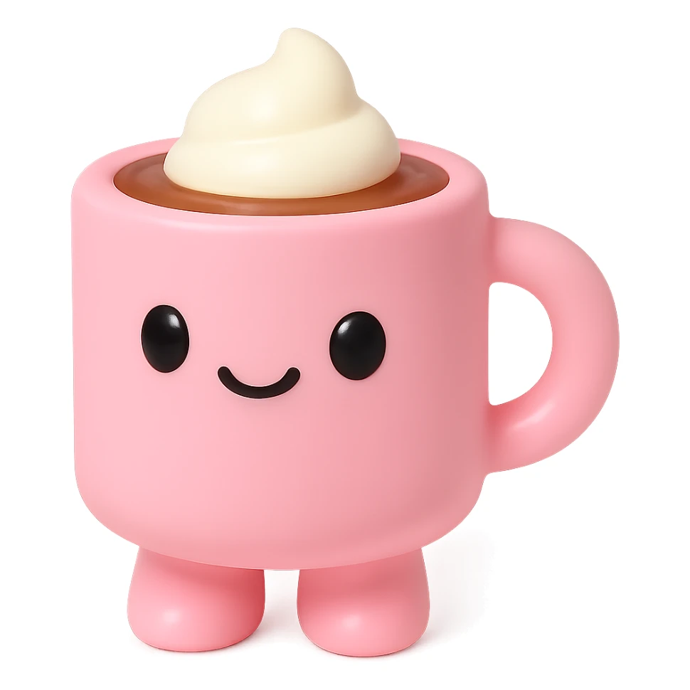 a pink mocha, cute and inviting, vinyl figure style sticker