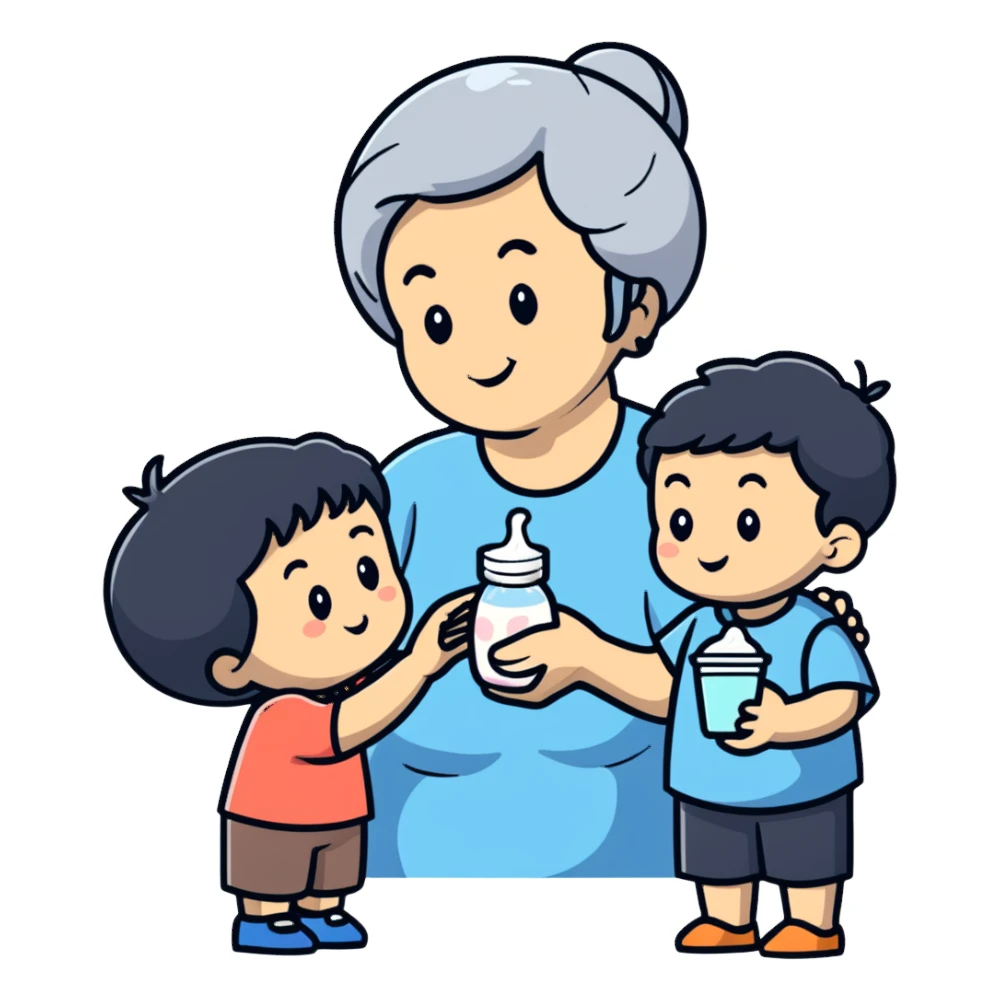 Grandmother offering yogurt to grandson sticker