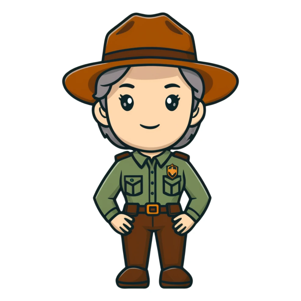 white woman park ranger with brown and gray hair sticker